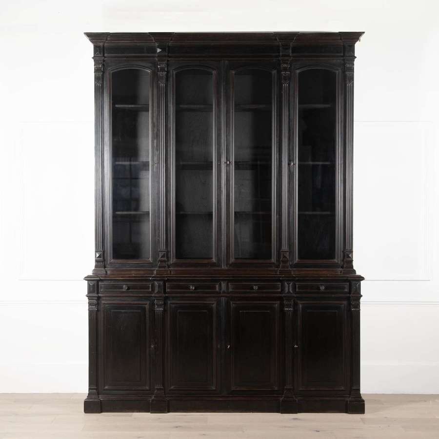 19th Century French Ebonised Breakfront Bookcase