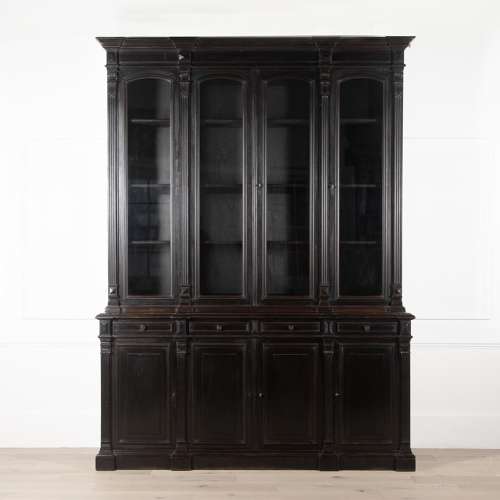 19th Century French Ebonised Breakfront Bookcase