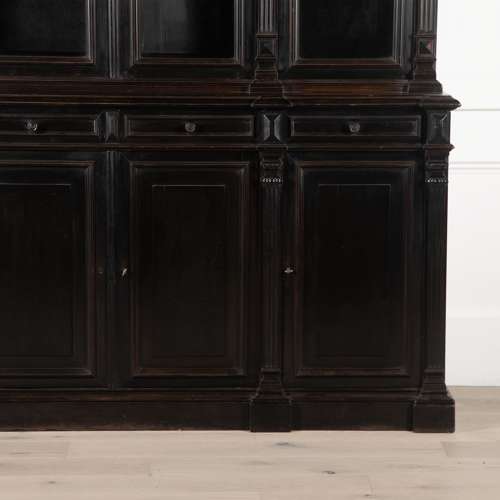 19th Century French Ebonised Breakfront Bookcase