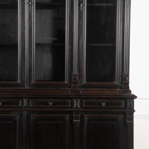 19th Century French Ebonised Breakfront Bookcase