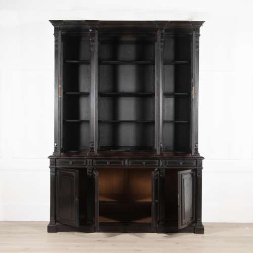 19th Century French Ebonised Breakfront Bookcase