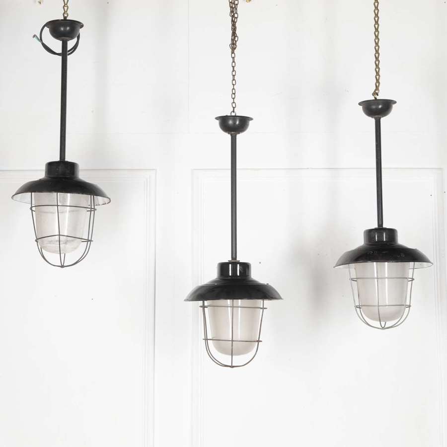 Set of Three 20th Century Industrial Ceiling Lights