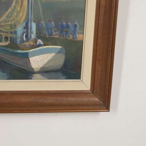 20th Century Oil on Board of French Fishing Boats in Harbour