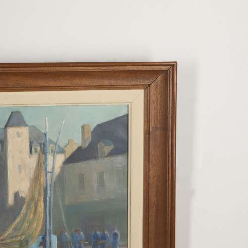 20th Century Oil on Board of French Fishing Boats in Harbour