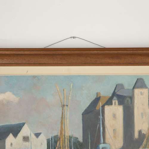 20th Century Oil on Board of French Fishing Boats in Harbour