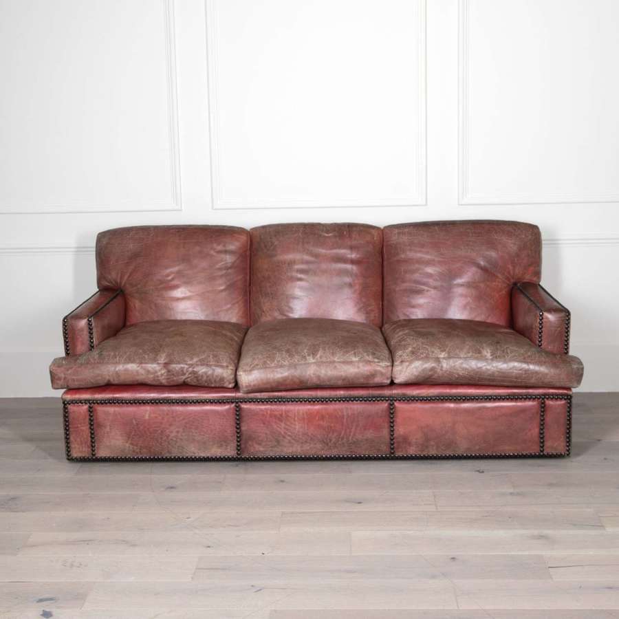 20th Century Red Leather Three Seater Sofa