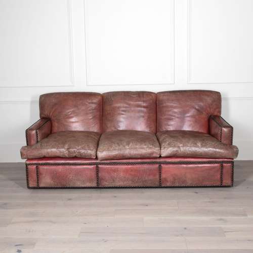 20th Century Red Leather Three Seater Sofa