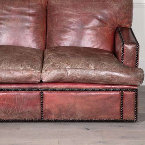 20th Century Red Leather Three Seater Sofa