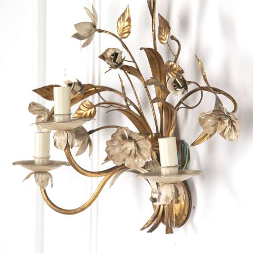 FRENCH 20TH CENTURY GILT AND PAINTED WALL SCONCES