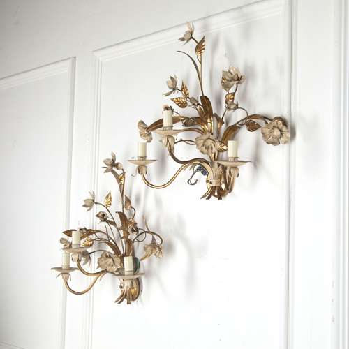 FRENCH 20TH CENTURY GILT AND PAINTED WALL SCONCES