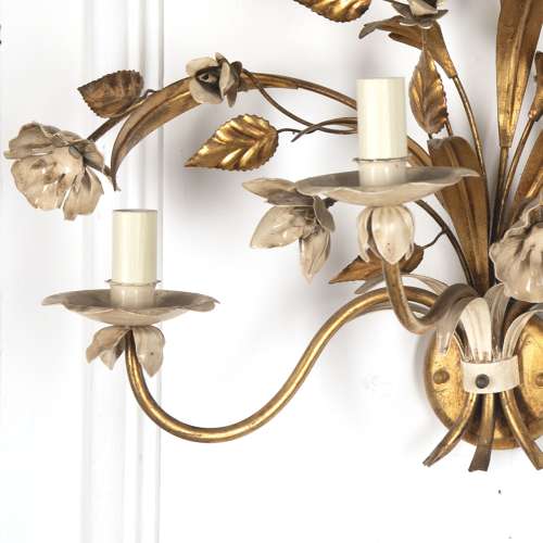 FRENCH 20TH CENTURY GILT AND PAINTED WALL SCONCES