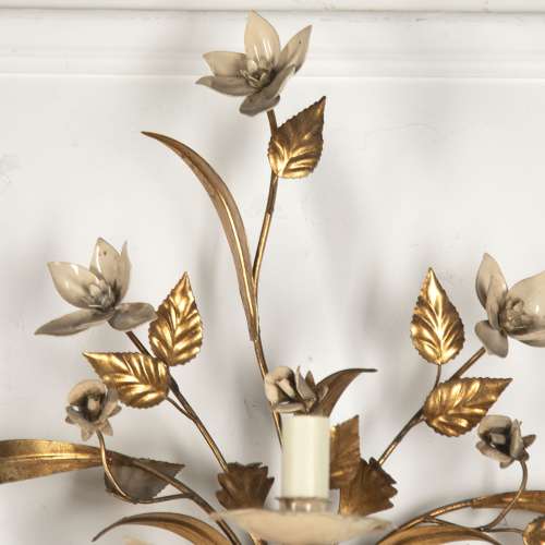 FRENCH 20TH CENTURY GILT AND PAINTED WALL SCONCES