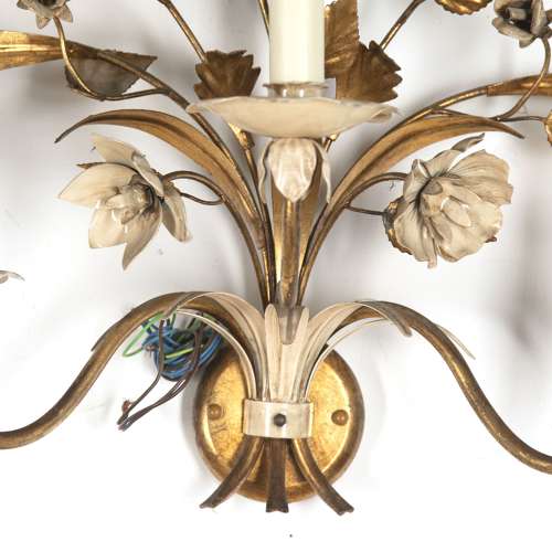 FRENCH 20TH CENTURY GILT AND PAINTED WALL SCONCES