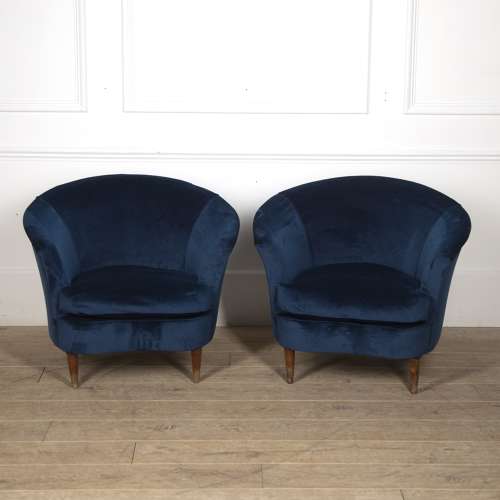 PAIR OF ITALIAN LOUNGE CHAIRS IN BLUE VELVET