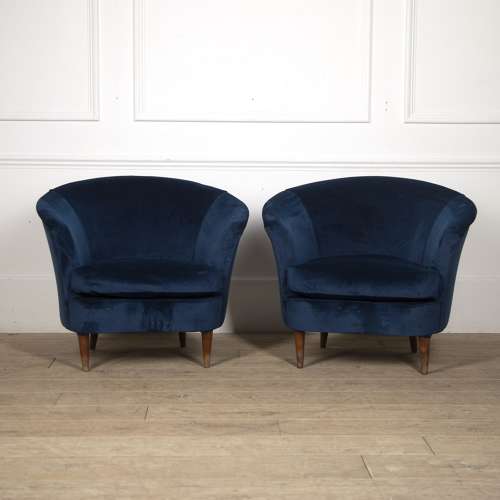 PAIR OF ITALIAN LOUNGE CHAIRS IN BLUE VELVET