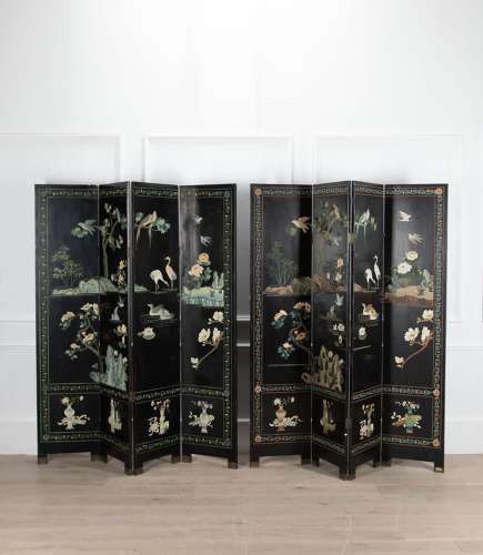 PAIR OF EARLY 20TH CENTURY JAPANESE LACQUER FOUR-LEAF SCREENS