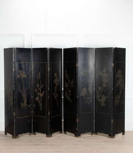 PAIR OF EARLY 20TH CENTURY JAPANESE LACQUER FOUR-LEAF SCREENS