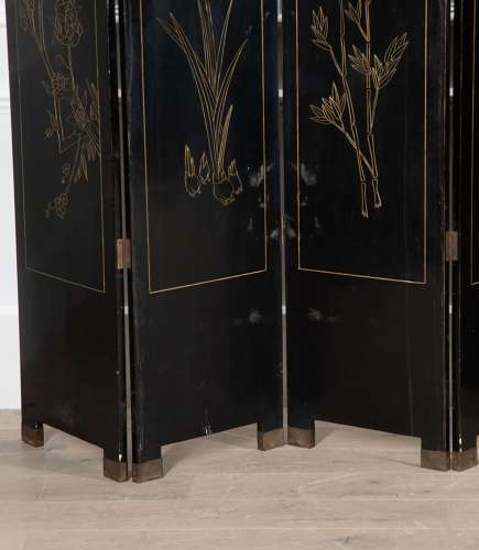 PAIR OF EARLY 20TH CENTURY JAPANESE LACQUER FOUR-LEAF SCREENS