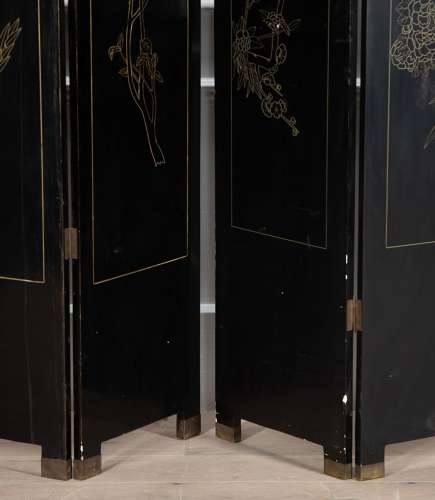 PAIR OF EARLY 20TH CENTURY JAPANESE LACQUER FOUR-LEAF SCREENS