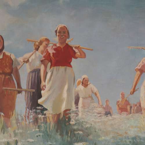 RUSSIAN OIL ON CANVAS SOCIALIST PAINTING