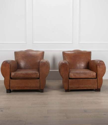Pair of 20th Century French Leather Club Chairs