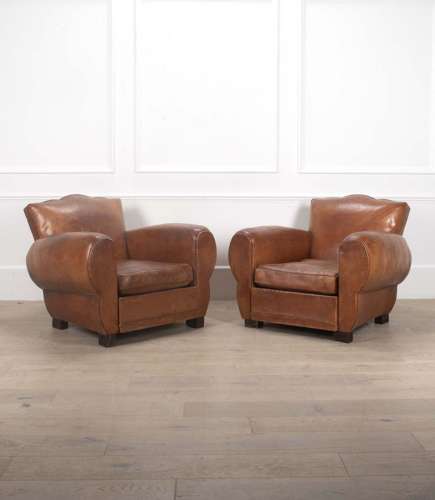 Pair of 20th Century French Leather Club Chairs