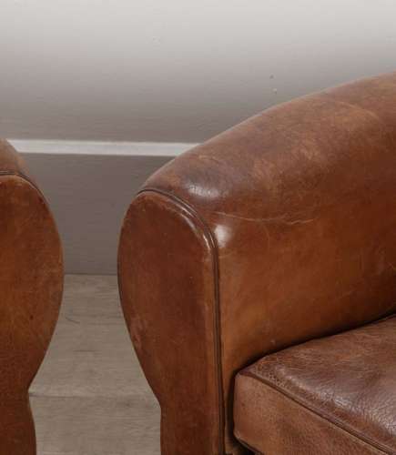 Pair of 20th Century French Leather Club Chairs