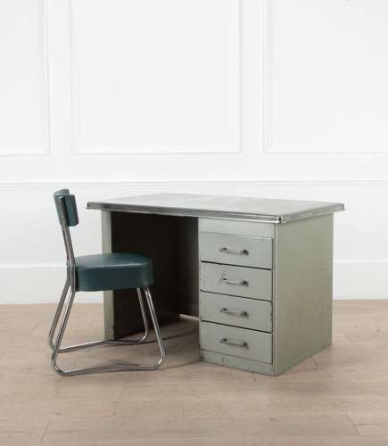 20th Century French Children's Metal Desk and Chair