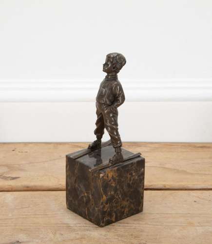 20th Century French Bronze Figure of a Boy on Skis
