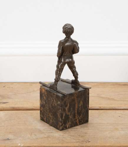20th Century French Bronze Figure of a Boy on Skis