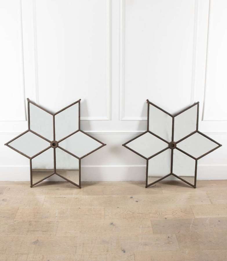 Pair of English 19th Century Iron Frame Star Mirrors