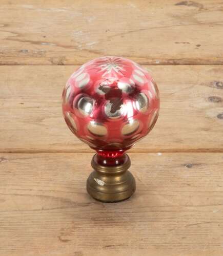 19th Century French Boule D'escalier in Cranberry Red Glass