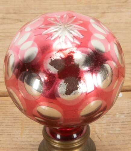19th Century French Boule D'escalier in Cranberry Red Glass