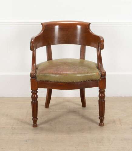 19th Century French Mahogany Desk Chair with Leather Seat