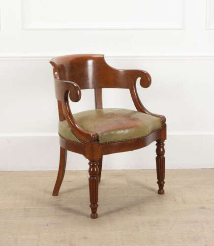 19th Century French Mahogany Desk Chair with Leather Seat