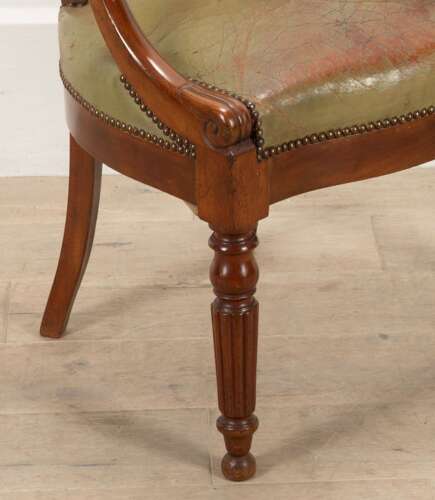 19th Century French Mahogany Desk Chair with Leather Seat