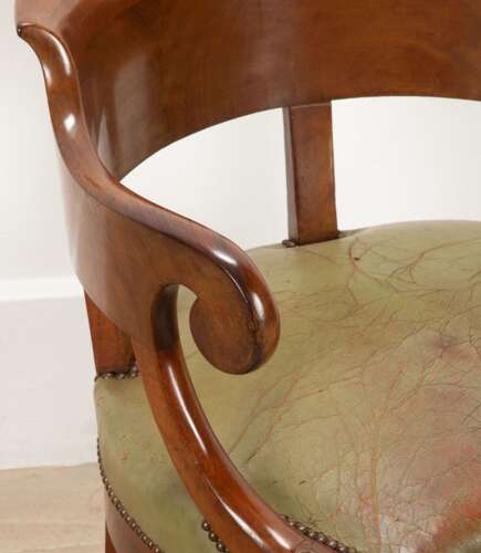 19th Century French Mahogany Desk Chair with Leather Seat