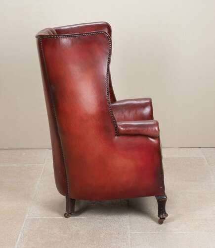 20th Century English Red Leather Wing Chair