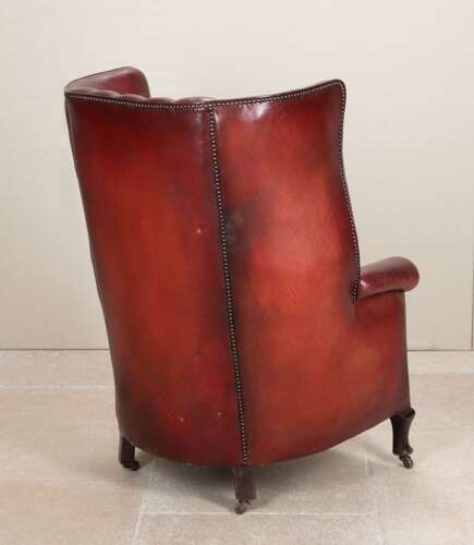 20th Century English Red Leather Wing Chair