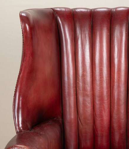 20th Century English Red Leather Wing Chair