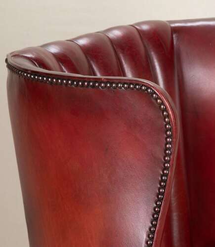 20th Century English Red Leather Wing Chair