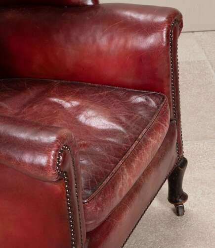 20th Century English Red Leather Wing Chair