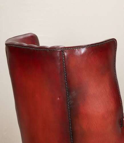 20th Century English Red Leather Wing Chair